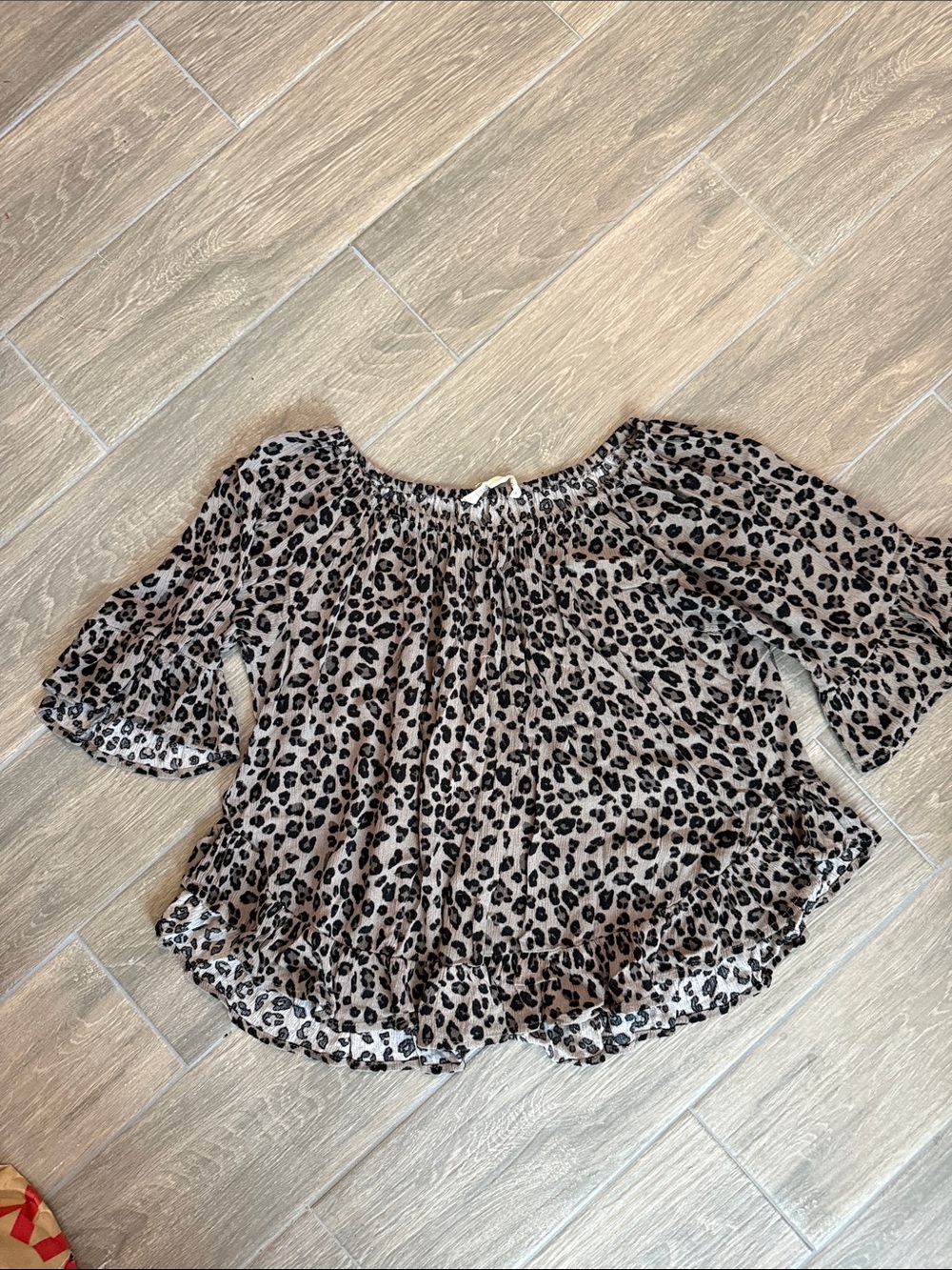 Vanilla Star Taupe and Black Leopard Off-Shoulder Blouse